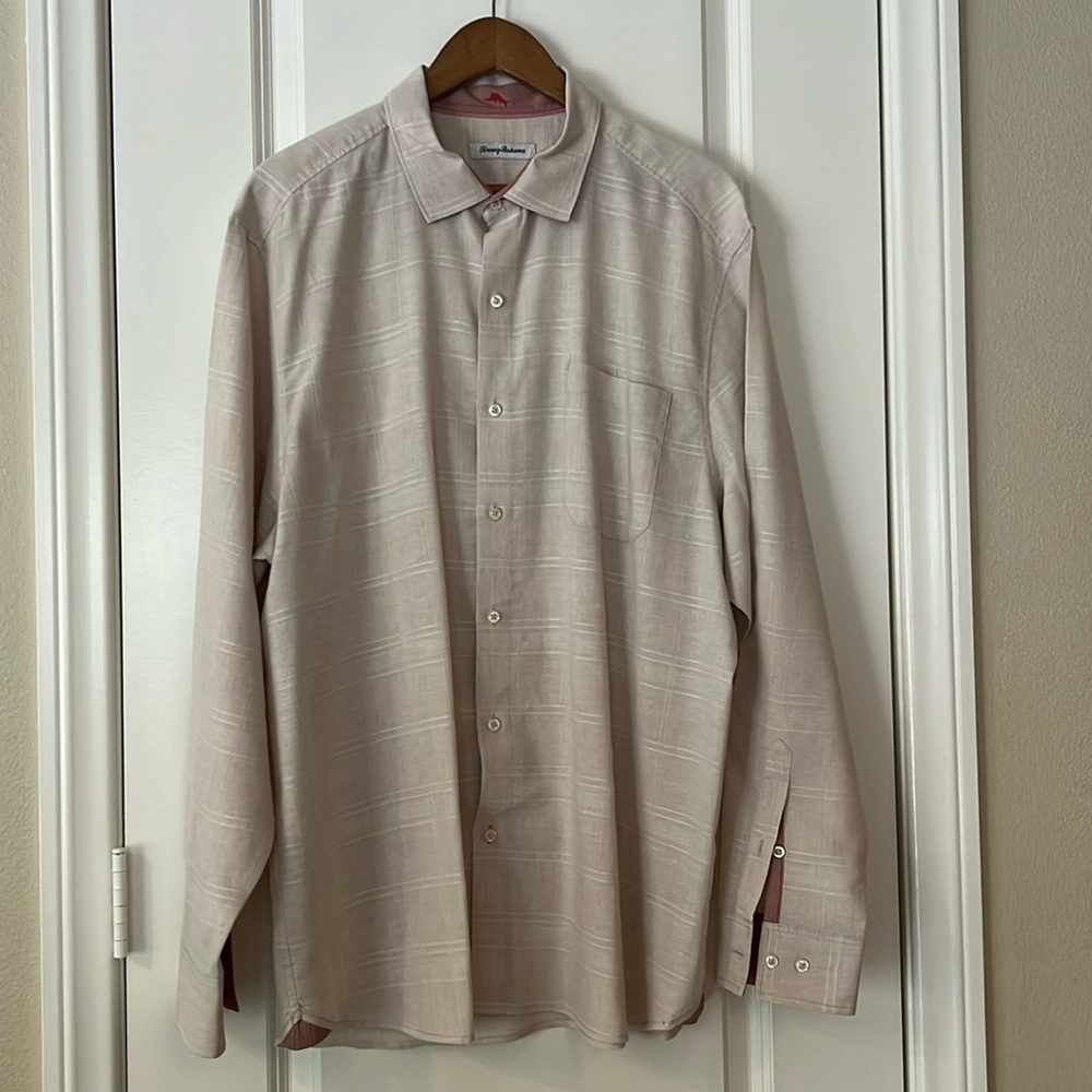 Tommy Bahama Men’s Casual Button Down Beige Shirt